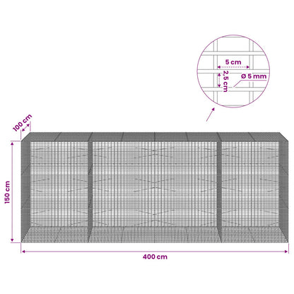 vidaXL Gabion with 5 mm Wire and 5x2.5 cm Mesh 400x100x150 cm 6