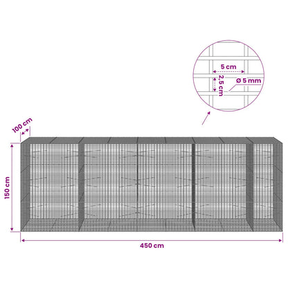 vidaXL Gabion with 5 mm Wire and 5x2.5 cm Mesh 450x100x150 cm 6