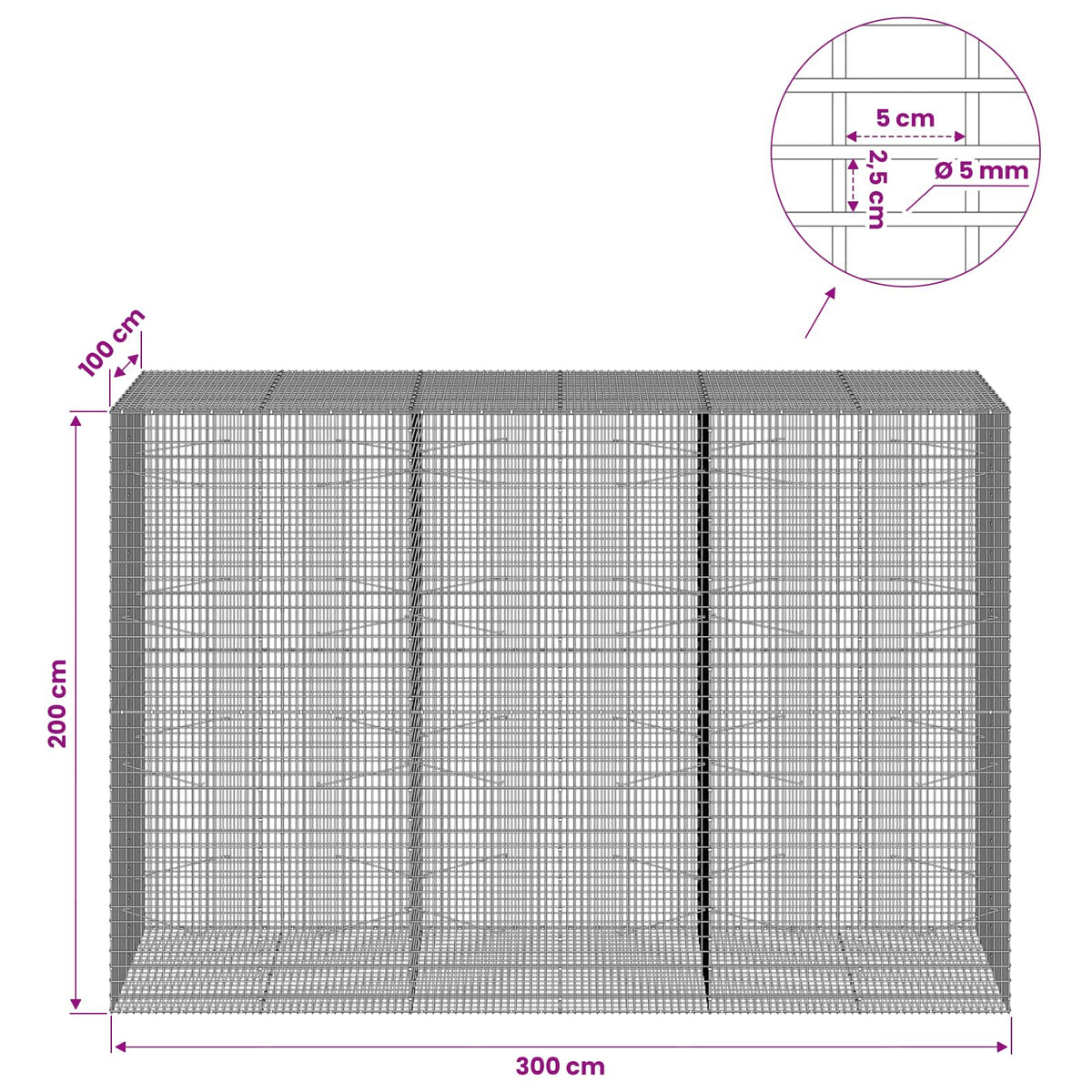 vidaXL Gabion with 5 mm Wire and 5x2.5 cm Mesh 300x100x200 cm 6