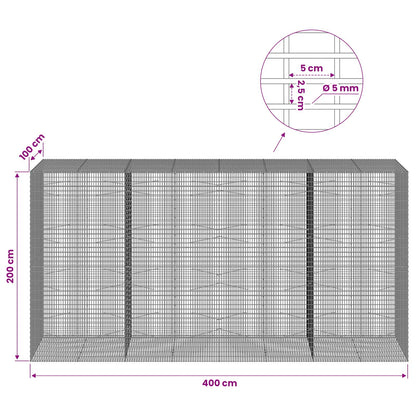 vidaXL Gabion with 5 mm Wire and 5x2.5 cm Mesh 400x100x200 cm 6