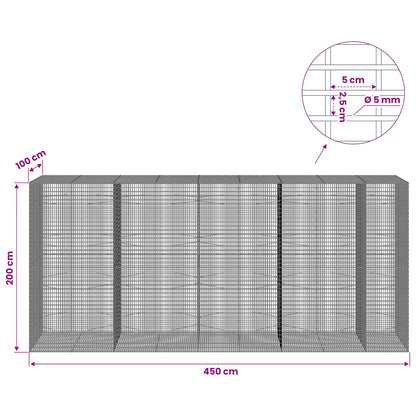 vidaXL Gabion with 5 mm Wire and 5x2.5 cm Mesh 450x100x200 cm 6