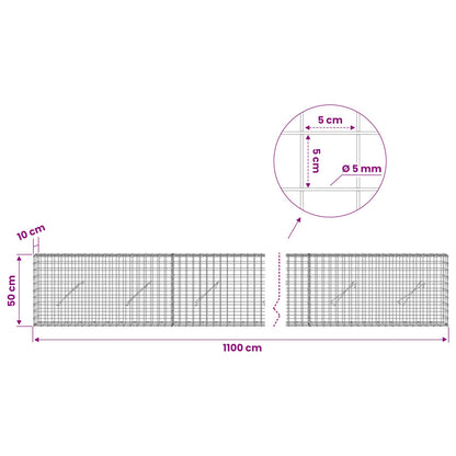 vidaXL Gabion with 5 mm Wire and 5x5 cm Mesh 1100x10x50 cm 6