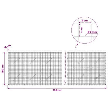 vidaXL Gabion with 5 mm Wire and 5x5 cm Mesh 700x10x100 cm 6