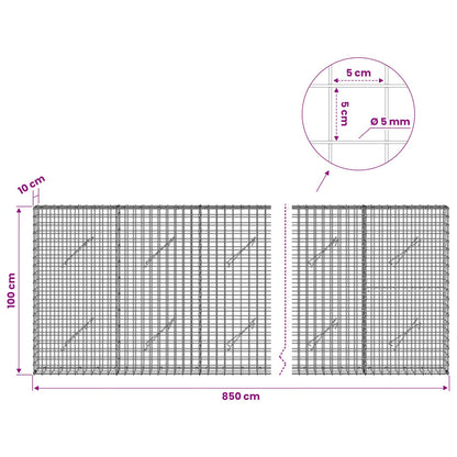 vidaXL Gabion with 5 mm Wire and 5x5 cm Mesh 850x10x100 cm 6