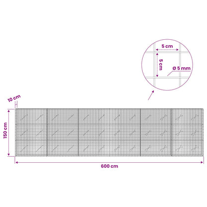 vidaXL Gabion with 5 mm Wire and 5x5 cm Mesh 600x10x150 cm 6