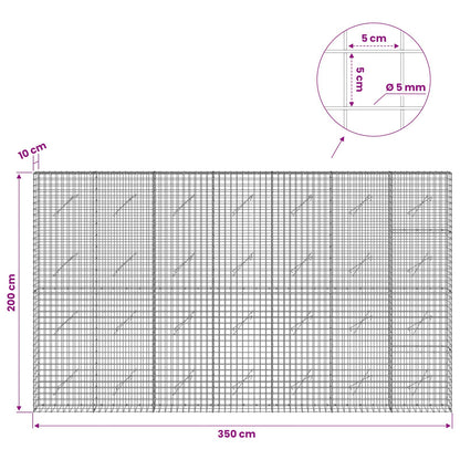 vidaXL Gabion with 5 mm Wire and 5x5 cm Mesh 350x10x200 cm 6