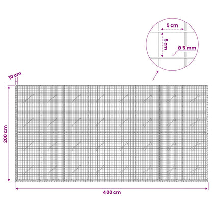 vidaXL Gabion with 5 mm Wire and 5x5 cm Mesh 400x10x200 cm 6