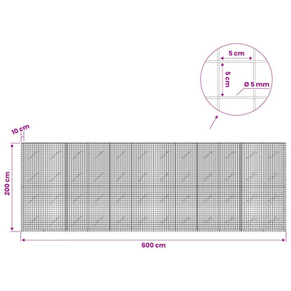 vidaXL Gabion with 5 mm Wire and 5x5 cm Mesh 600x10x200 cm 6