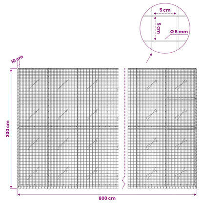 vidaXL Gabion with 5 mm Wire and 5x5 cm Mesh 800x10x200 cm 6