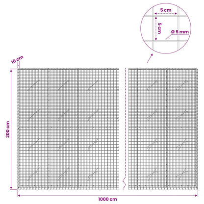 vidaXL Gabion with 5 mm Wire and 5x5 cm Mesh 1000x10x200 cm 6