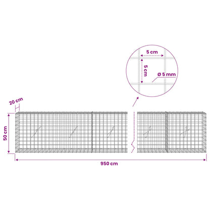 vidaXL Gabion with 5 mm Wire and 5x5 cm Mesh 950x20x50 cm 6