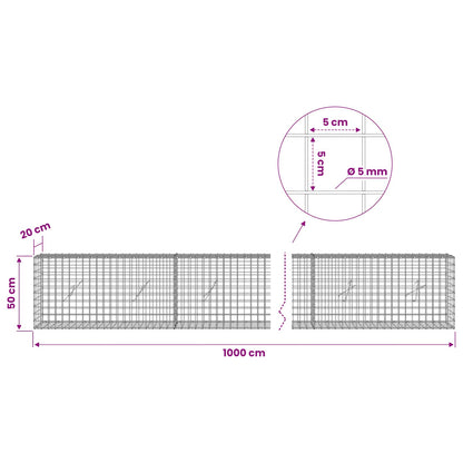 vidaXL Gabion with 5 mm Wire and 5x5 cm Mesh 1000x20x50 cm 6
