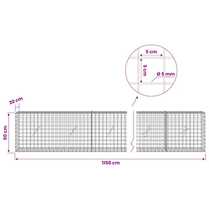 vidaXL Gabion with 5 mm Wire and 5x5 cm Mesh 1150x20x50 cm 6