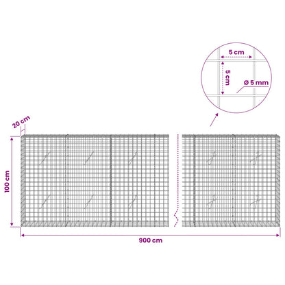 vidaXL Gabion with 5 mm Wire and 5x5 cm Mesh 900x20x100 cm 6