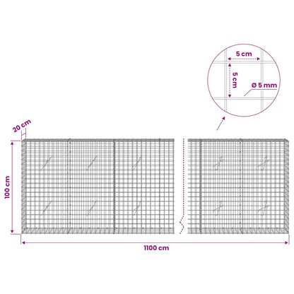 vidaXL Gabion with 5 mm Wire and 5x5 cm Mesh 1100x20x100 cm 6
