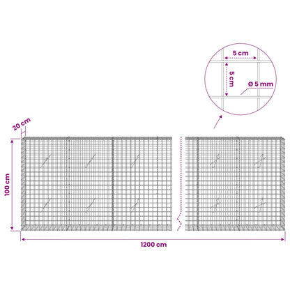 vidaXL Gabion with 5 mm Wire and 5x5 cm Mesh 1200x20x100 cm 6