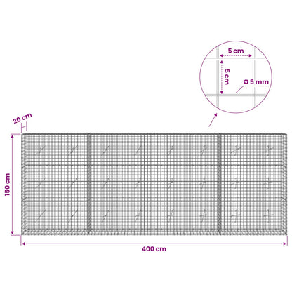 vidaXL Gabion with 5 mm Wire and 5x5 cm Mesh 400x20x150 cm 6