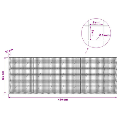 vidaXL Gabion with 5 mm Wire and 5x5 cm Mesh 450x20x150 cm 6