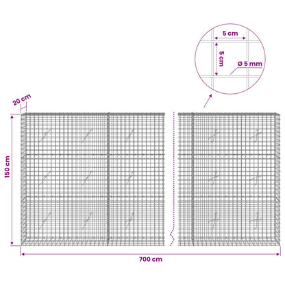 vidaXL Gabion with 5 mm Wire and 5x5 cm Mesh 700x20x150 cm 6
