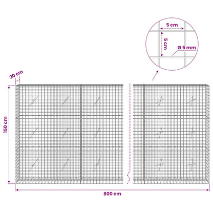 vidaXL Gabion with 5 mm Wire and 5x5 cm Mesh 800x20x150 cm 6