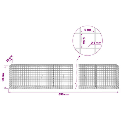 vidaXL Gabion with 5 mm Wire and 5x5 cm Mesh 850x30x50 cm 6