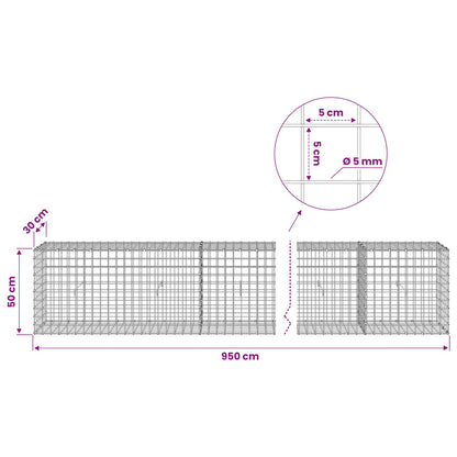 vidaXL Gabion with 5 mm Wire and 5x5 cm Mesh 950x30x50 cm 6