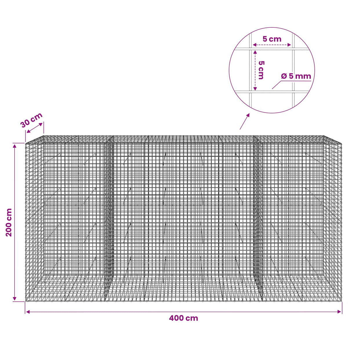 vidaXL Gabion with 5 mm Wire and 5x5 cm Mesh 400x30x200 cm 6