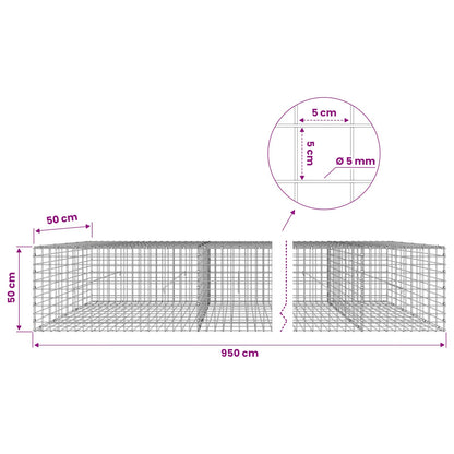 vidaXL Gabion with 5 mm Wire and 5x5 cm Mesh 950x50x50 cm 6
