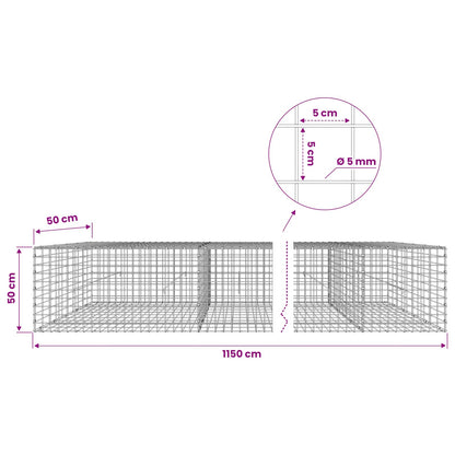 vidaXL Gabion with 5 mm Wire and 5x5 cm Mesh 1150x50x50 cm 6