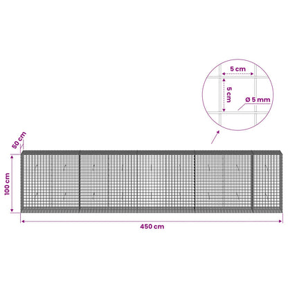 vidaXL Gabion with 5 mm Wire and 5x5 cm Mesh 450x50x100 cm 6