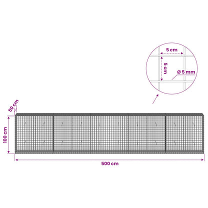 vidaXL Gabion with 5 mm Wire and 5x5 cm Mesh 500x50x100 cm 6
