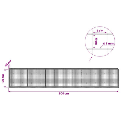 vidaXL Gabion with 5 mm Wire and 5x5 cm Mesh 600x50x100 cm 6