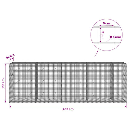 vidaXL Gabion with 5 mm Wire and 5x5 cm Mesh 450x50x150 cm 6