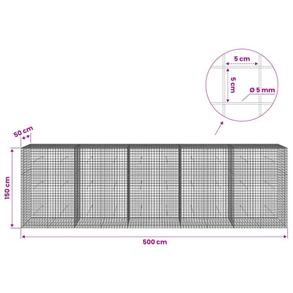 vidaXL Gabion with 5 mm Wire and 5x5 cm Mesh 500x50x150 cm 6