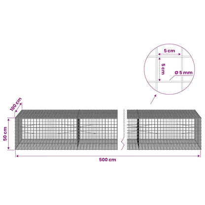 vidaXL Gabion with 5 mm Wire and 5x5 cm Mesh 500x100x50 cm 6