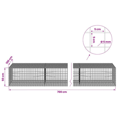 vidaXL Gabion with 5 mm Wire and 5x5 cm Mesh 700x100x50 cm 6