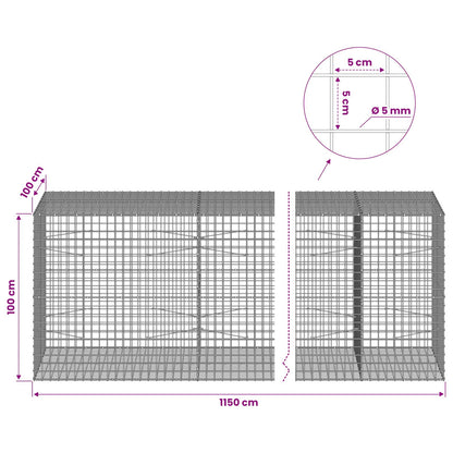 vidaXL Gabion with 5 mm Wire and 5x5 cm Mesh 1150x100x100 cm 6