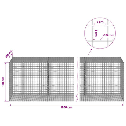 vidaXL Gabion with 5 mm Wire and 5x5 cm Mesh 1200x100x100 cm 6