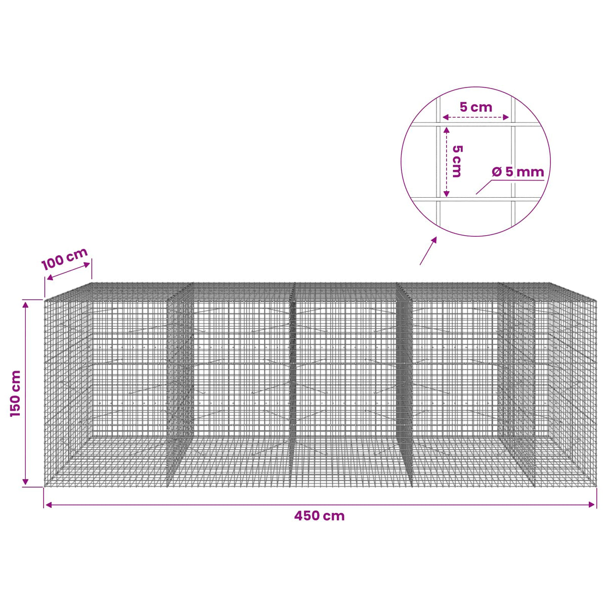 vidaXL Gabion with 5 mm Wire and 5x5 cm Mesh 450x100x150 cm 6