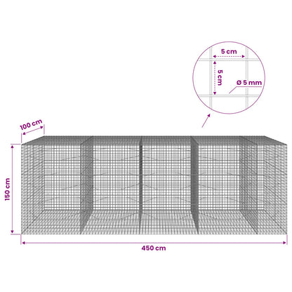 vidaXL Gabion with 5 mm Wire and 5x5 cm Mesh 450x100x150 cm 6