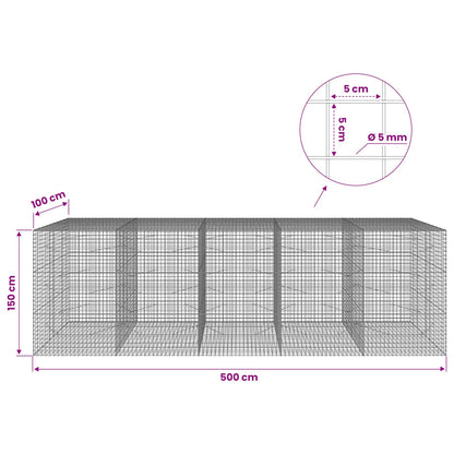 vidaXL Gabion with 5 mm Wire and 5x5 cm Mesh 500x100x150 cm 6