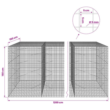 vidaXL Gabion with 5 mm Wire and 5x5 cm Mesh 1200x100x150 cm 6