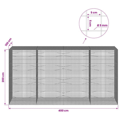 vidaXL Gabion with 5 mm Wire and 5x5 cm Mesh 400x100x200 cm 6