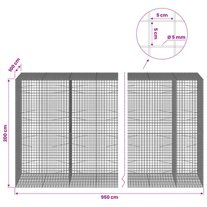 vidaXL Gabion with 5 mm Wire and 5x5 cm Mesh 950x100x200 cm 6