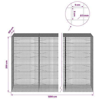 vidaXL Gabion with 5 mm Wire and 5x5 cm Mesh 1200x100x200 cm 6