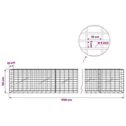 vidaXL Gabion with 5 mm Wire and 5x10 cm Mesh 1150x10x50 cm 6