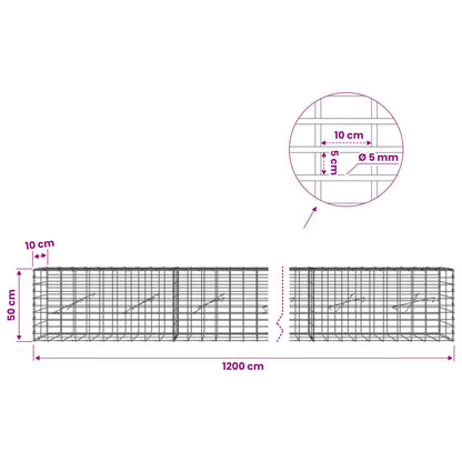 vidaXL Gabion with 5 mm Wire and 5x10 cm Mesh 1200x10x50 cm 6