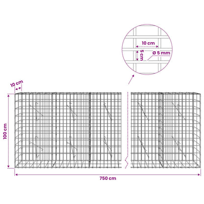 vidaXL Gabion with 5 mm Wire and 5x10 cm Mesh 750x10x100 cm 6