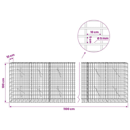 vidaXL Gabion with 5 mm Wire and 5x10 cm Mesh 1100x10x100 cm 6