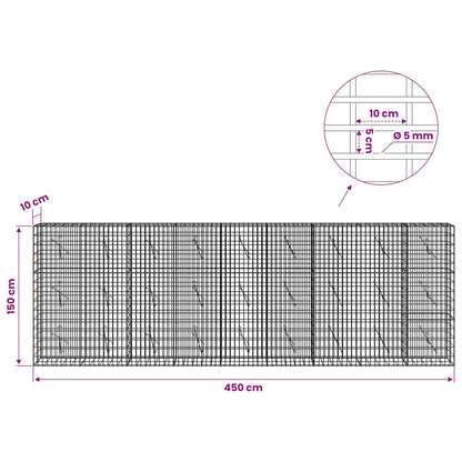 vidaXL Gabion with 5 mm Wire and 5x10 cm Mesh 450x10x150 cm 6